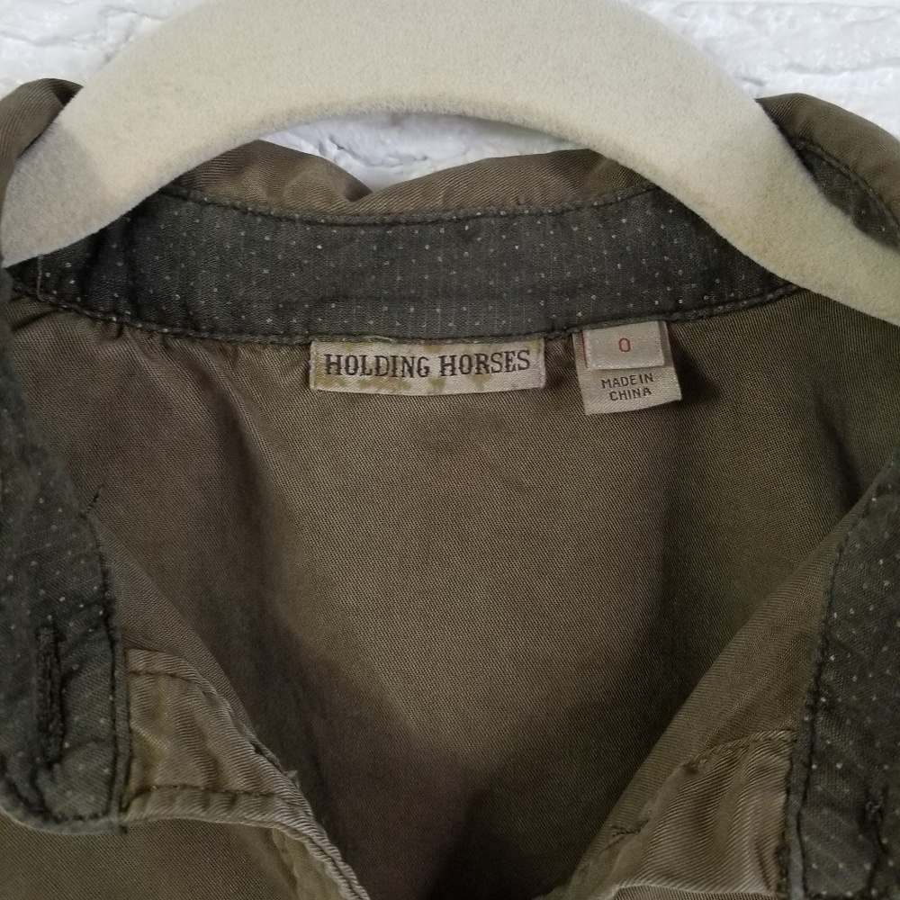 Anthro Holding Horses Embroidered Top 0 Olive - Picture 5 of 8